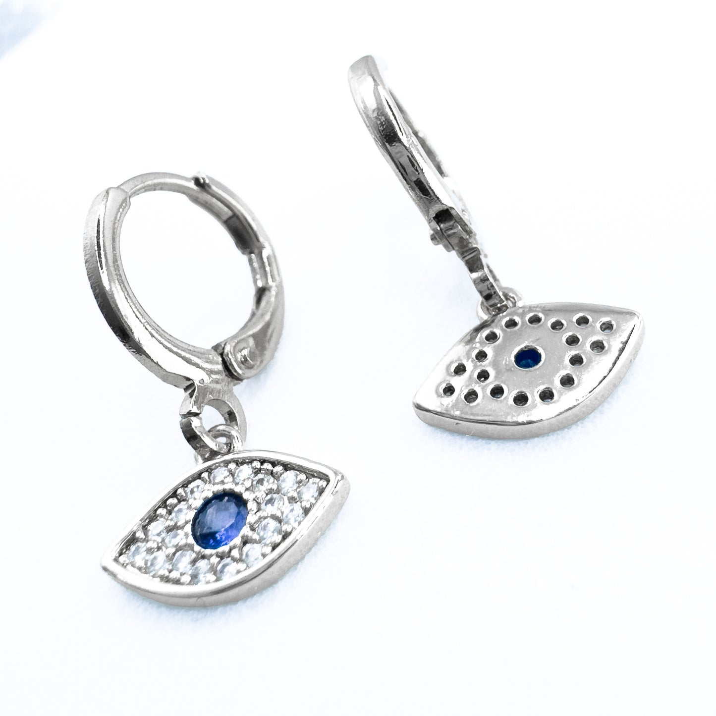 Heana Silver Gemstone Evil Eye Small Hoop Earrings