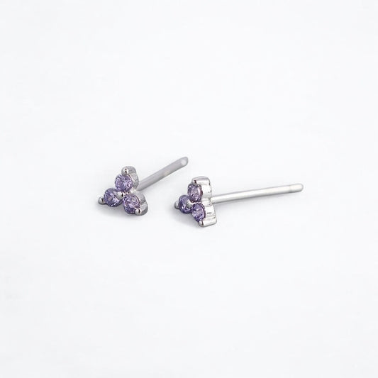 Camellia Triple Gemstone Sterling Silver Stud Earrings Clear | Pink | Lilac.