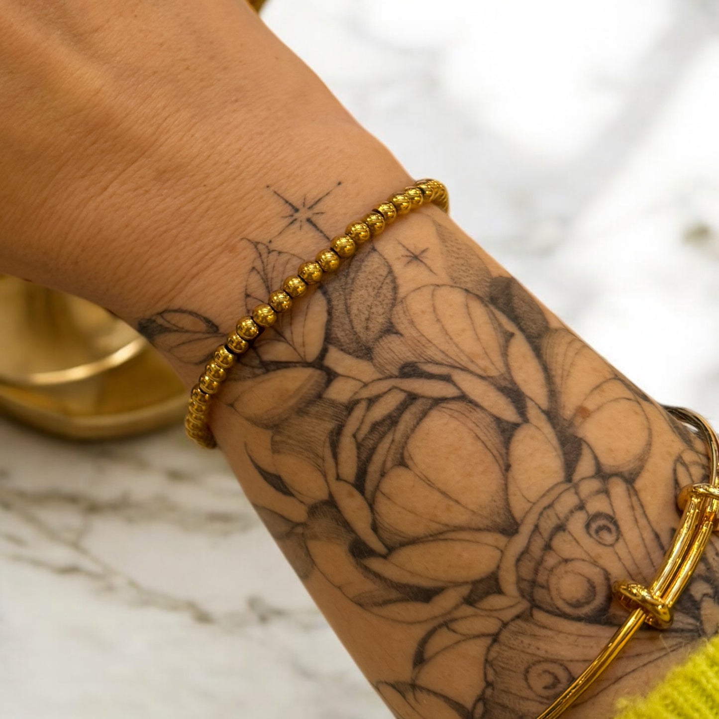 Aisha Evil Eye Gold Bead Stretch Bracelet - Razzle and Rose Jewellery