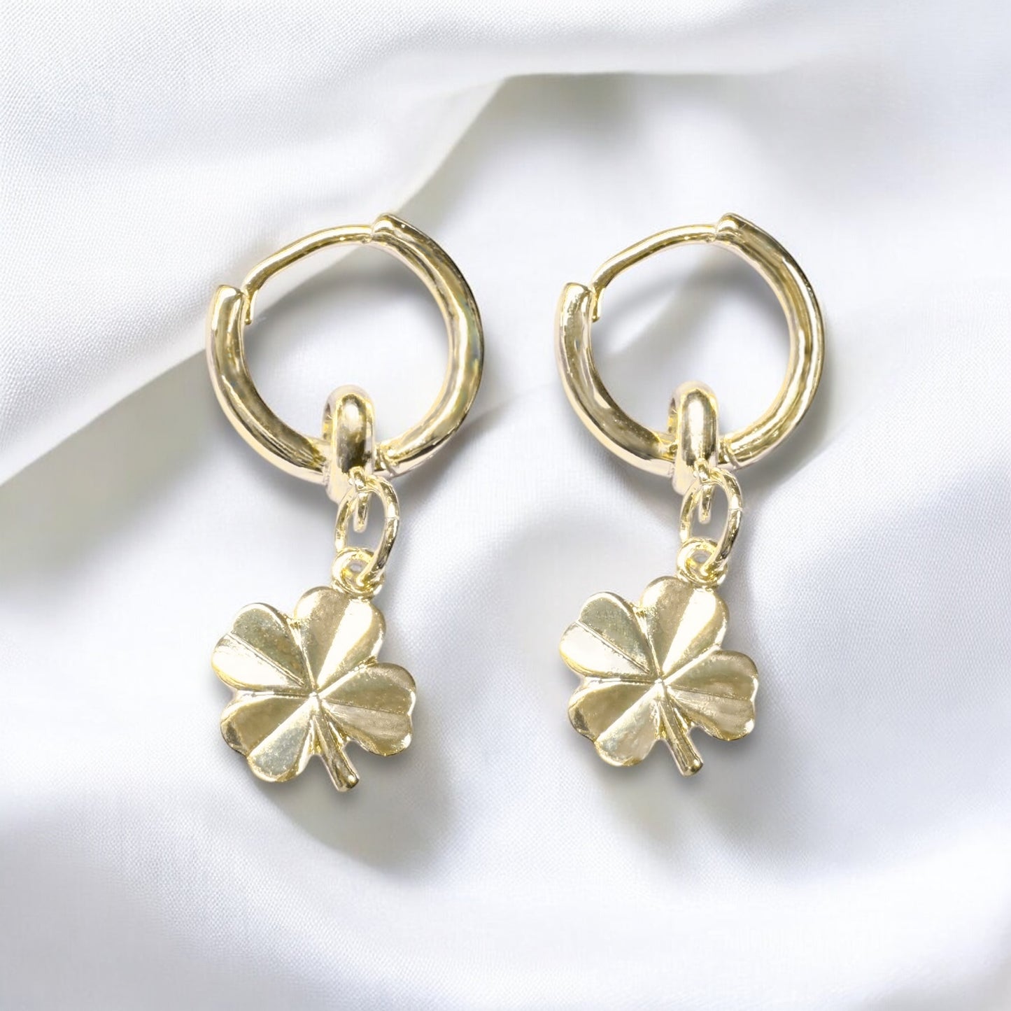 Shona Gold Clover Small Hoops | Removable Charm