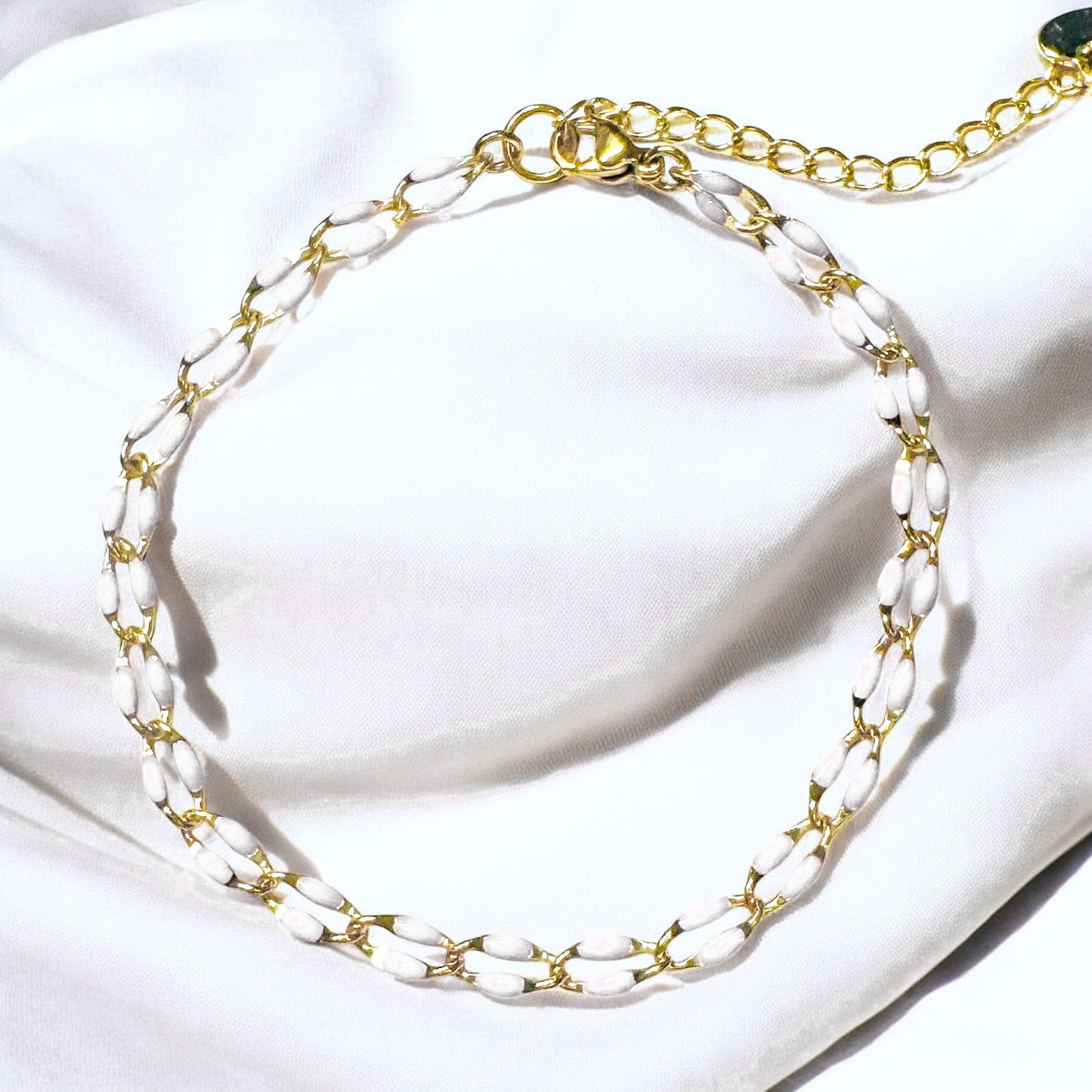 Sansa White Enamel Gold Chain Bracelet.