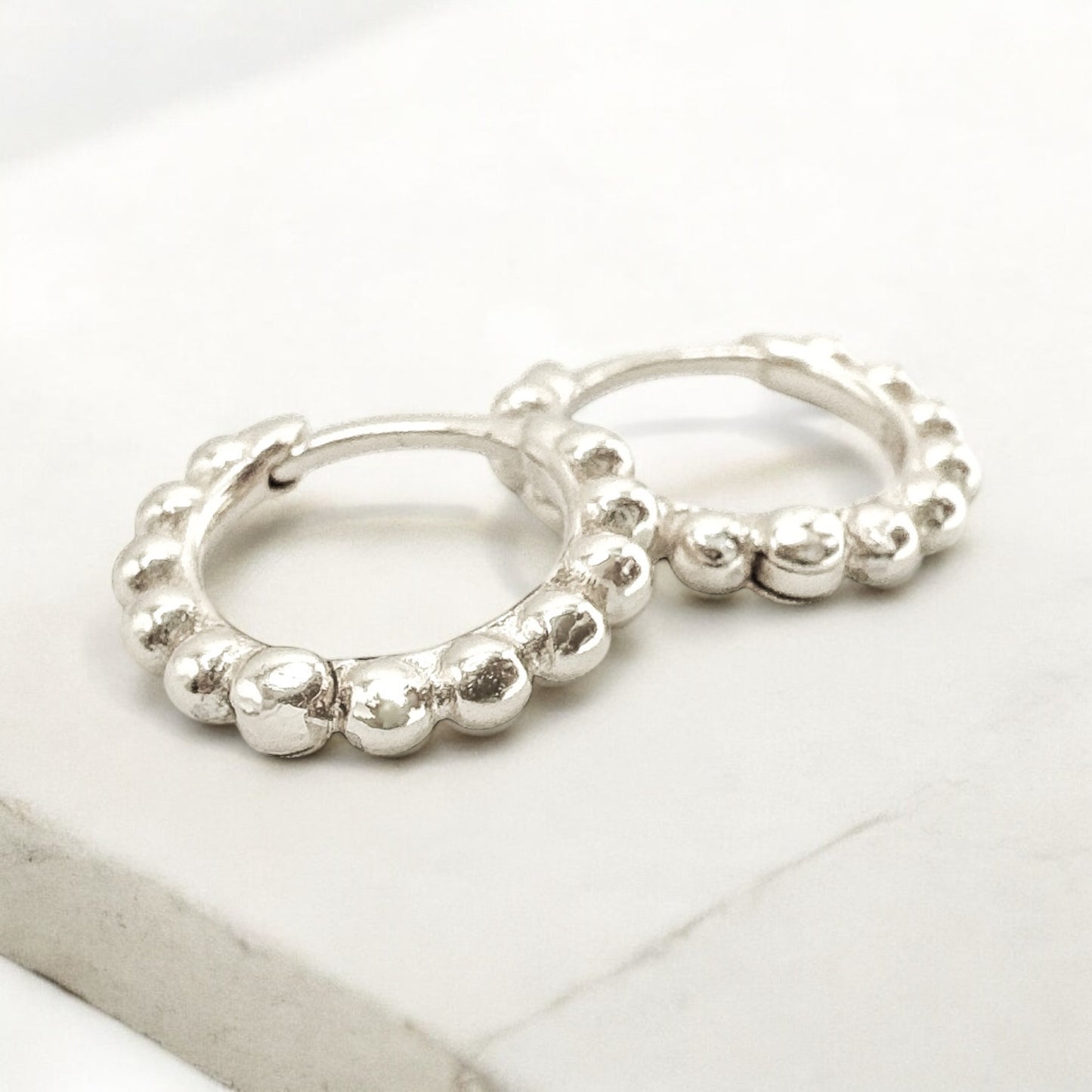 Cora Tiny Bobble White Gold Huggie Hoop Earrings Default Title Hoop Earrings Razzle and Rose