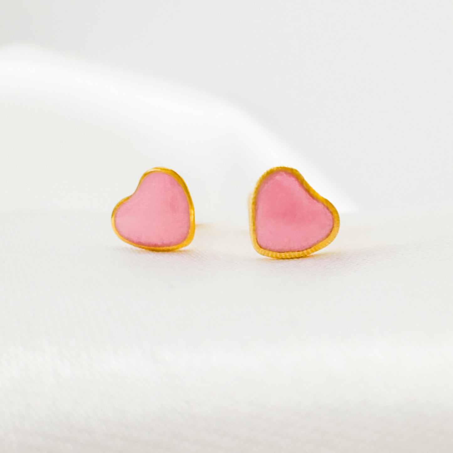 Valentina Gold Pink Heart Stud Earrings