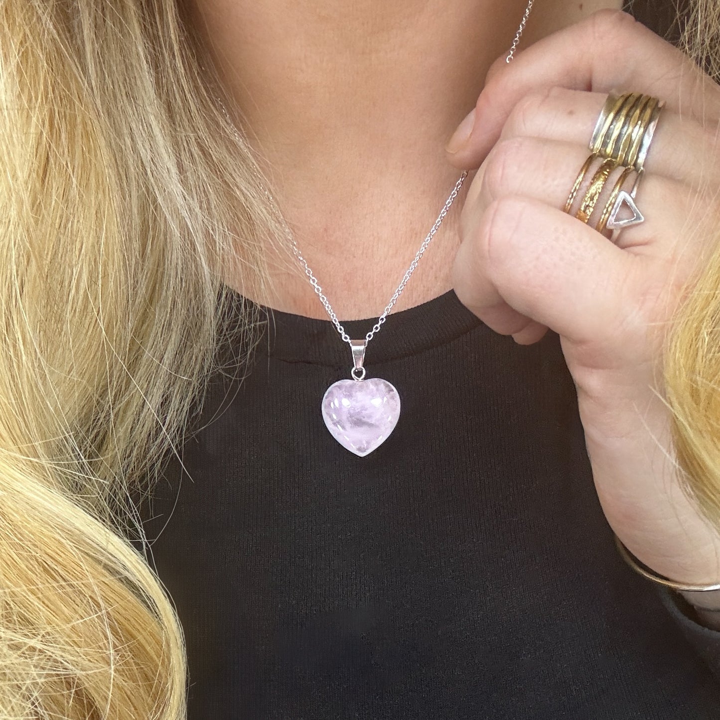 Suzy Silver Rose Quartz Heart Pendant Necklace