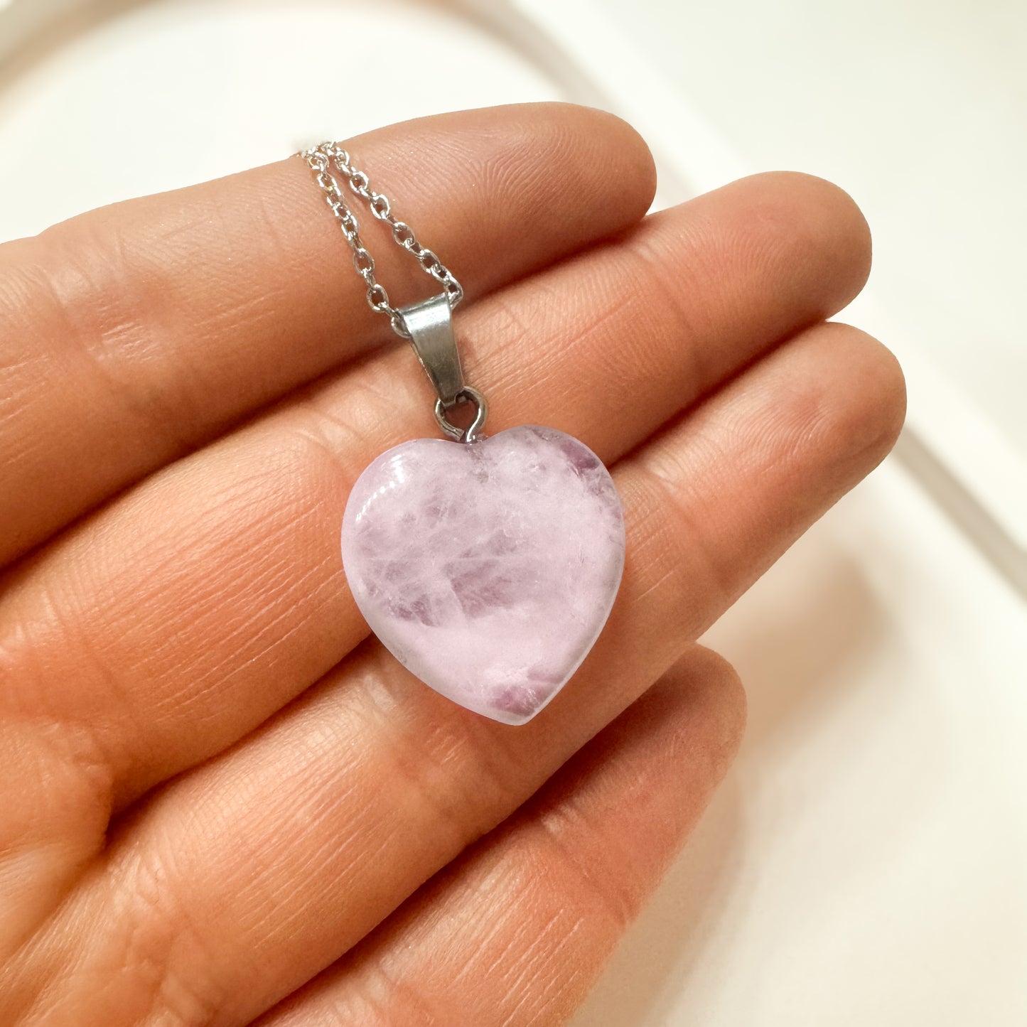 Suzy Silver Rose Quartz Heart Pendant Necklace