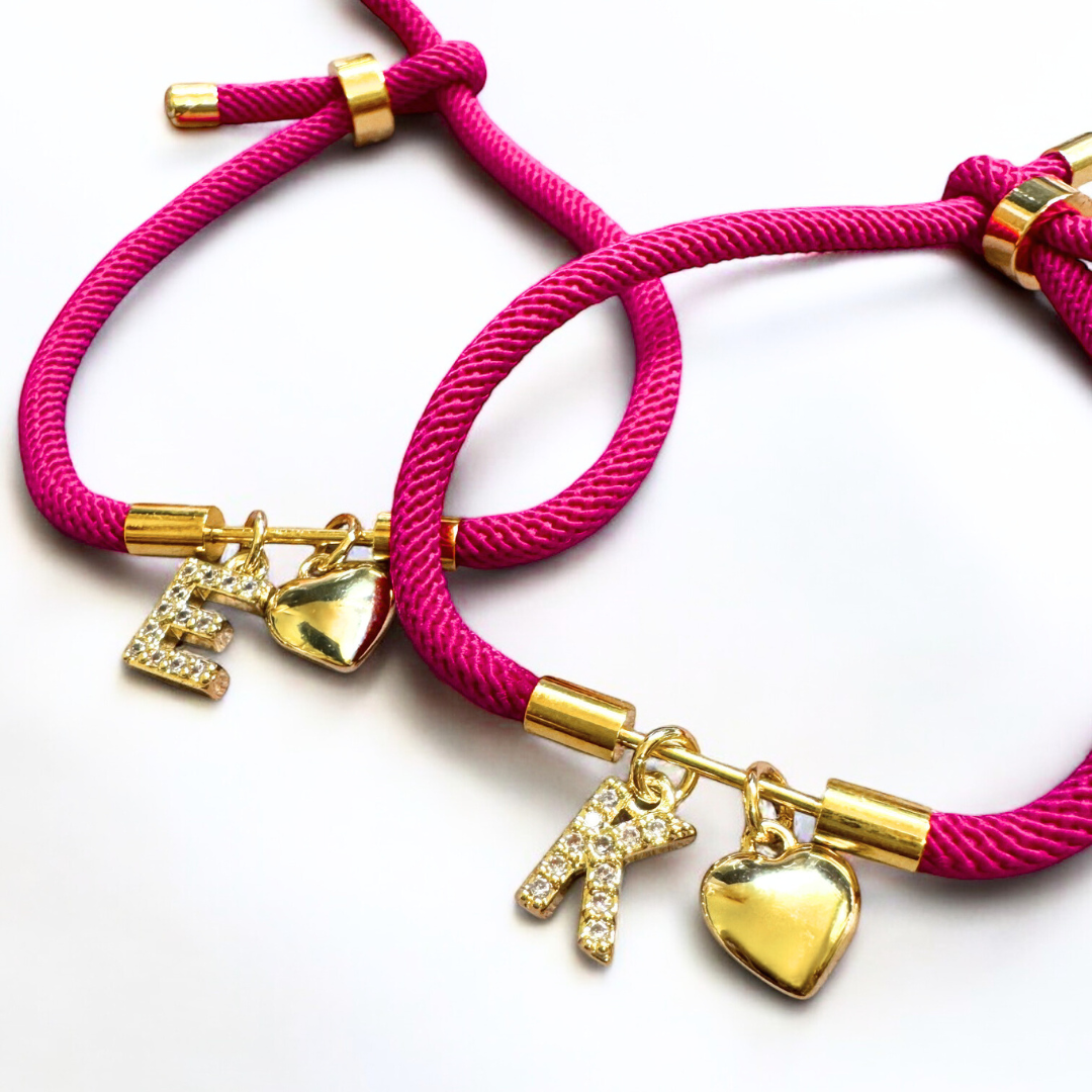 Keira Pink Initial Charm Cord Bracelet | Choose Your Initial