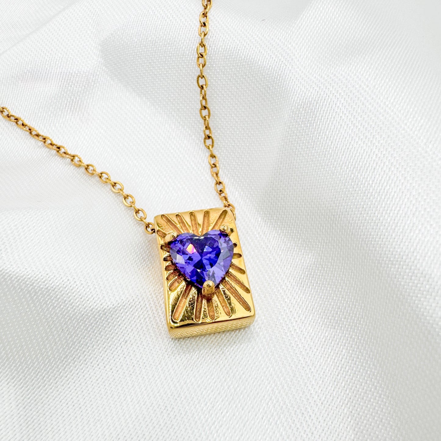 Mia Purple Heart Gold Pendant Necklace - Razzle and Rose Jewellery