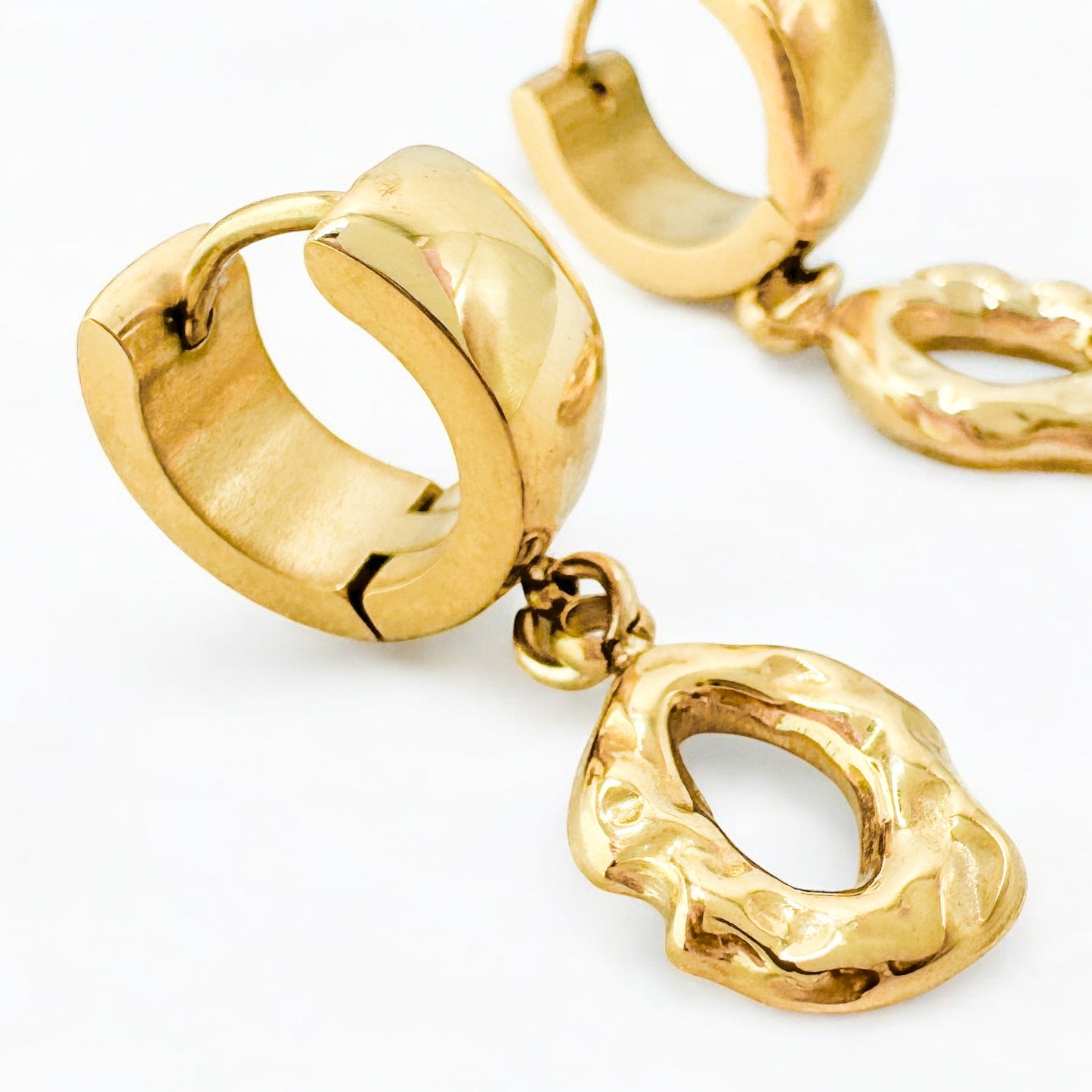 Nora Gold Textured Oval Charm Small Hoop Earrings - Razzle and Rose Jewellery