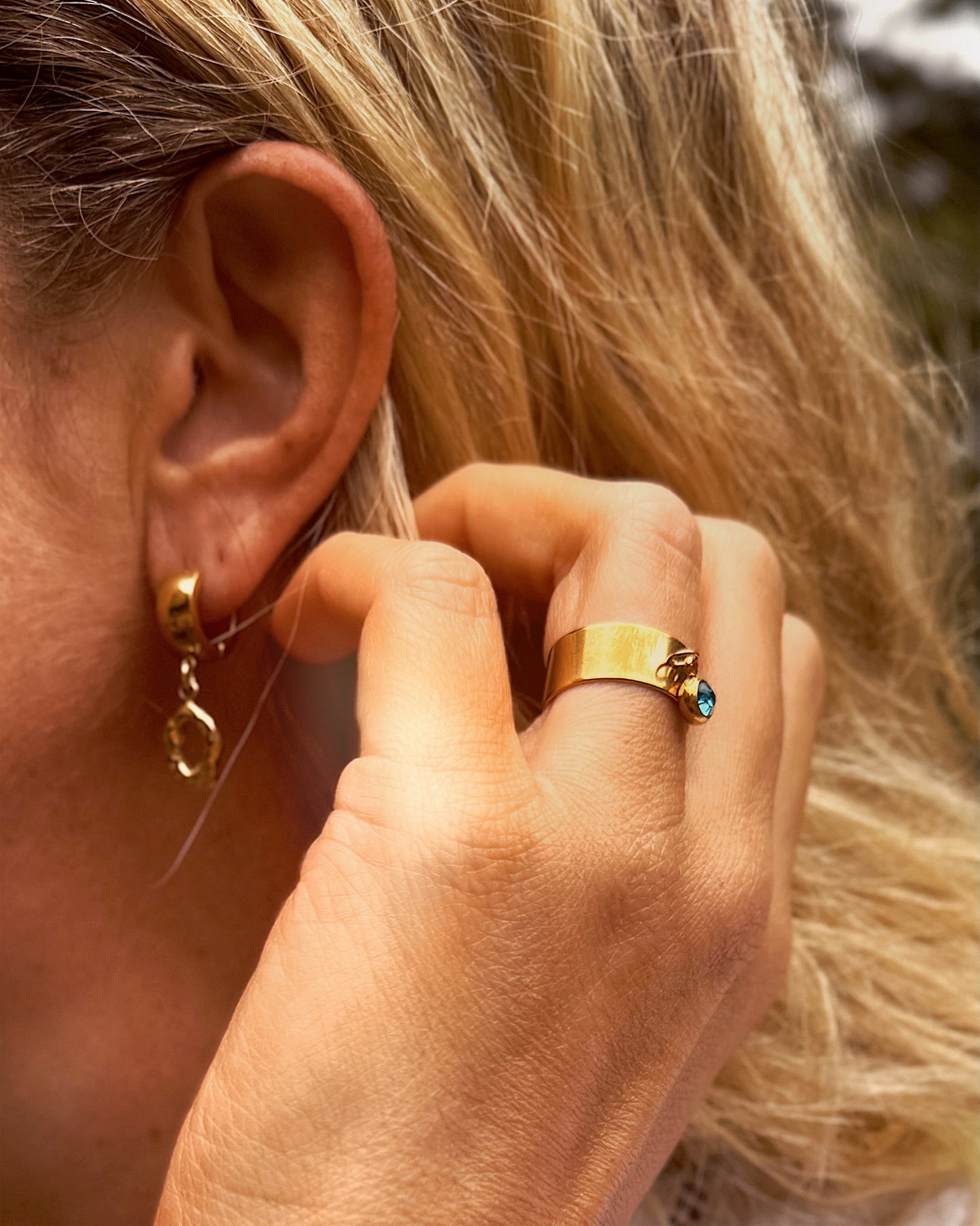 Nora Gold Textured Oval Charm Small Hoop Earrings - Razzle and Rose Jewellery