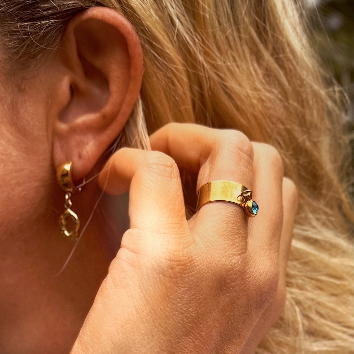 Nora Gold Textured Oval Charm Small Hoop Earrings - Razzle and Rose Jewellery
