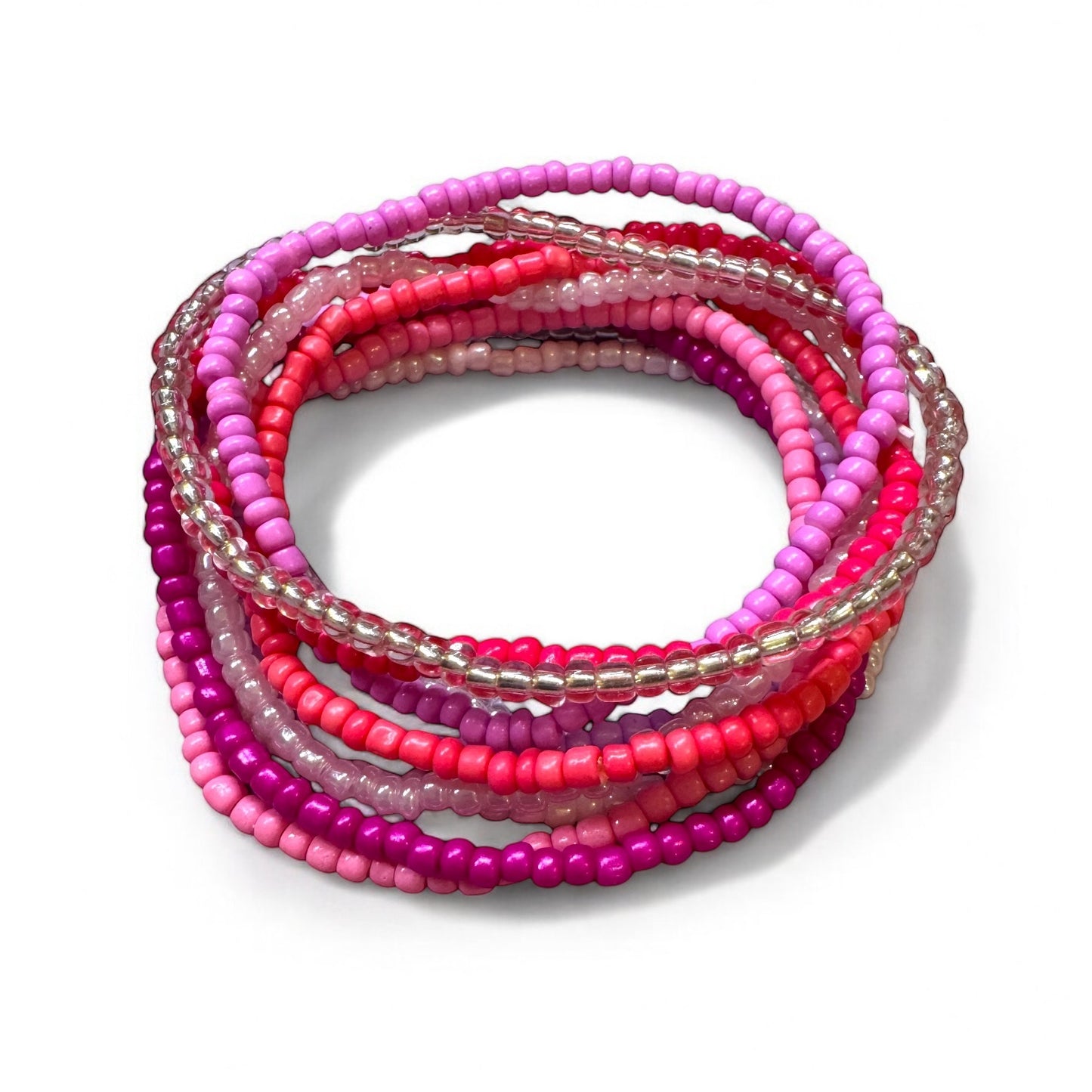 Rosie Pink Beaded Stretch Bracelet Stack | Set of 10