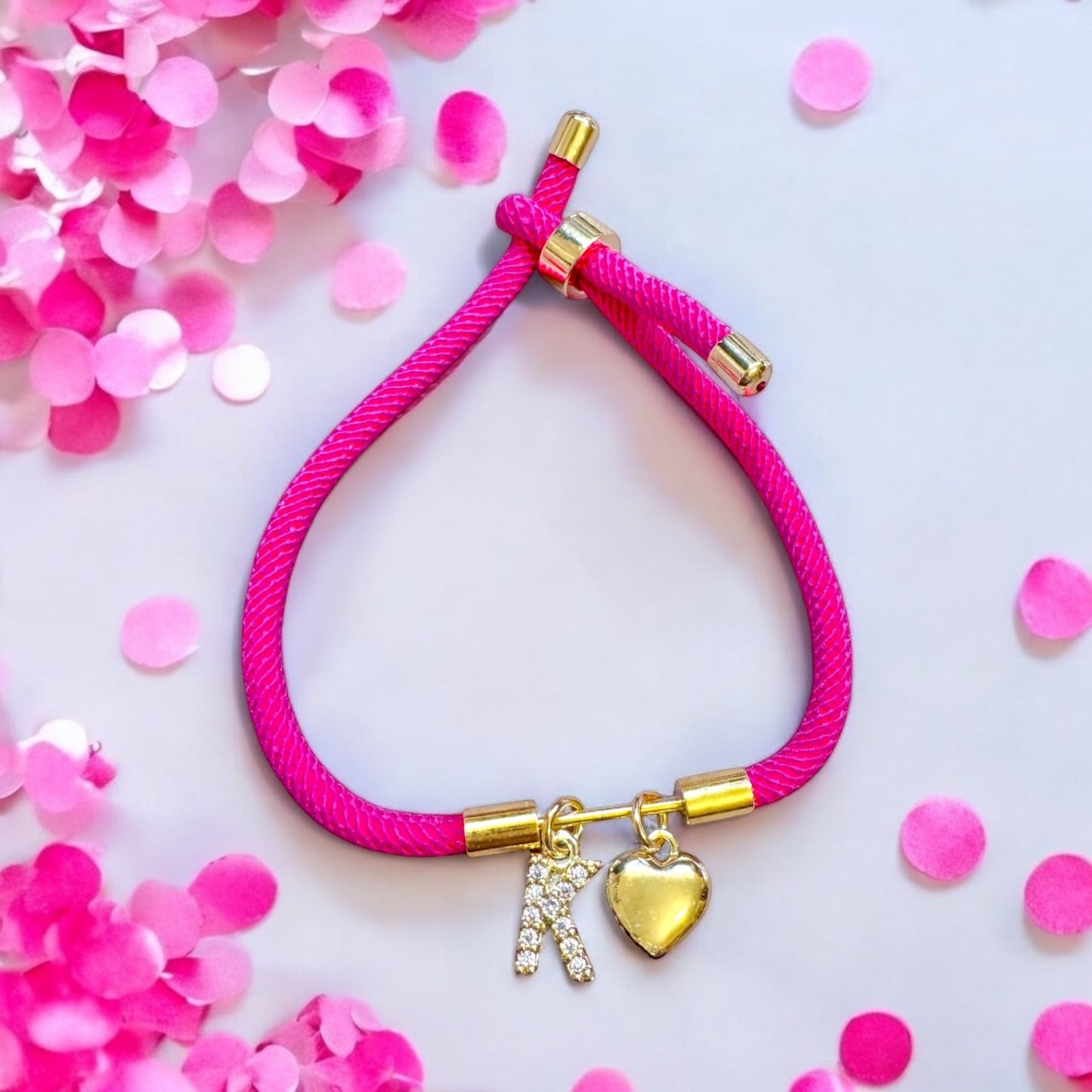 Keira Pink Initial Charm Cord Bracelet | Choose Your Initial