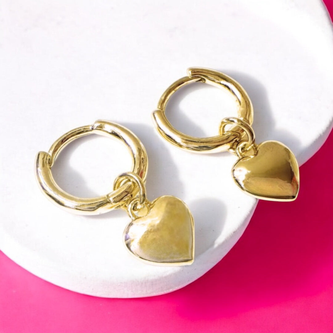 Bea Gold Heart Charm Small Hoop Earrings