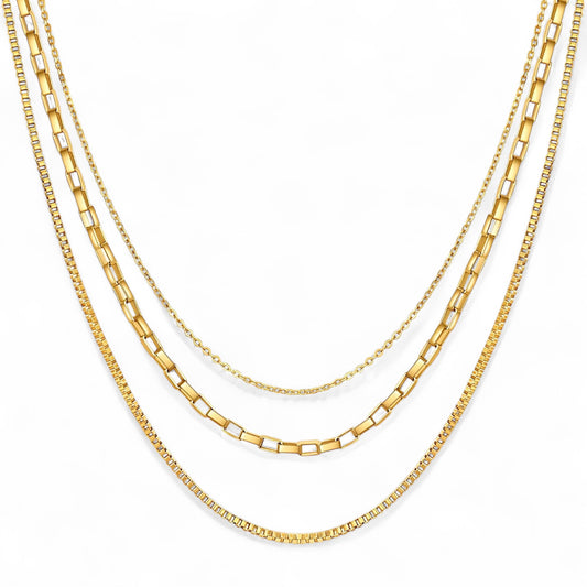 Solea Gold Triple Chain Stacked Effect Necklace - Razzle and Rose Jewellery