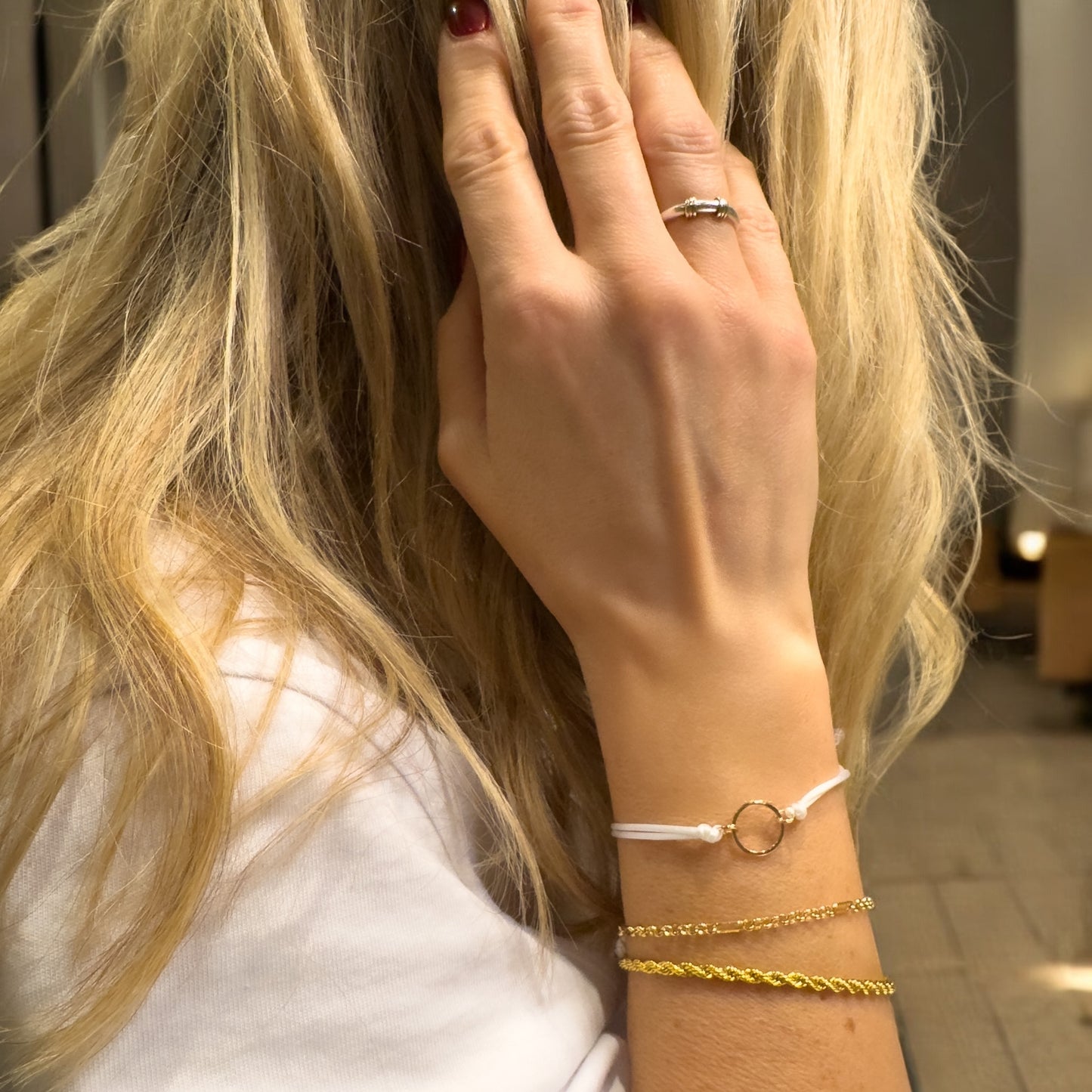 Una Gold White Satin Cord Bracelet | Adjustable