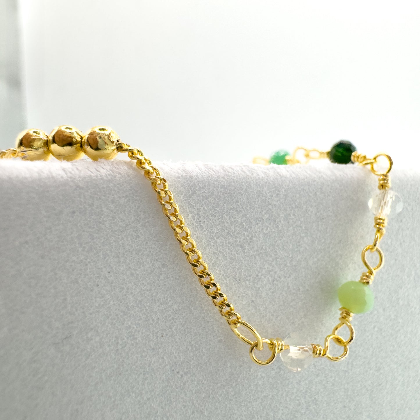 Yasmin Gold Green Bead Chain Bracelet