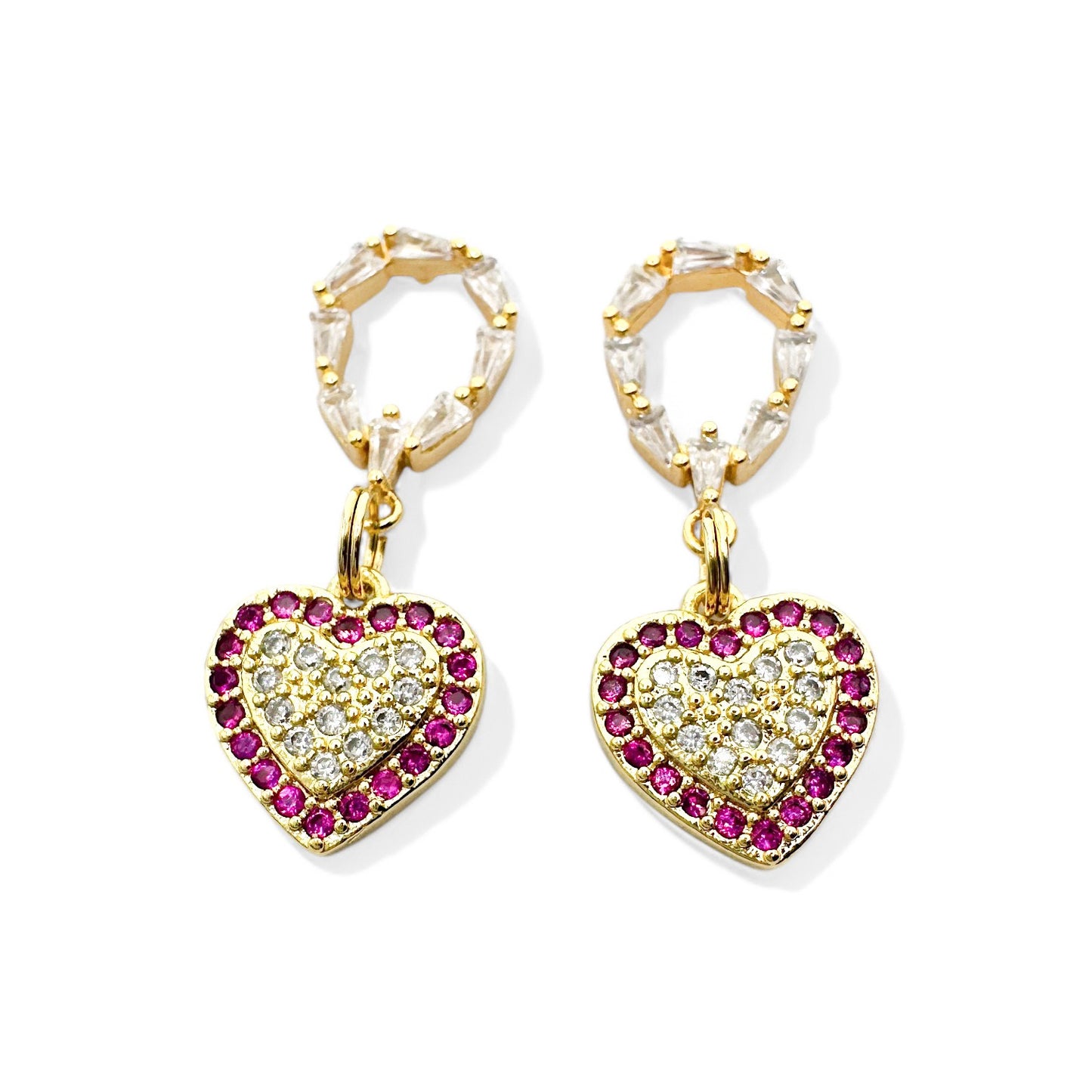 Amelia Gemstone Gold Heart Drop Earrings - Razzle and Rose Jewellery