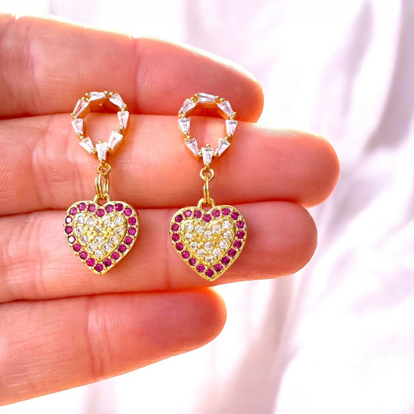 Amelia Gemstone Gold Heart Drop Earrings