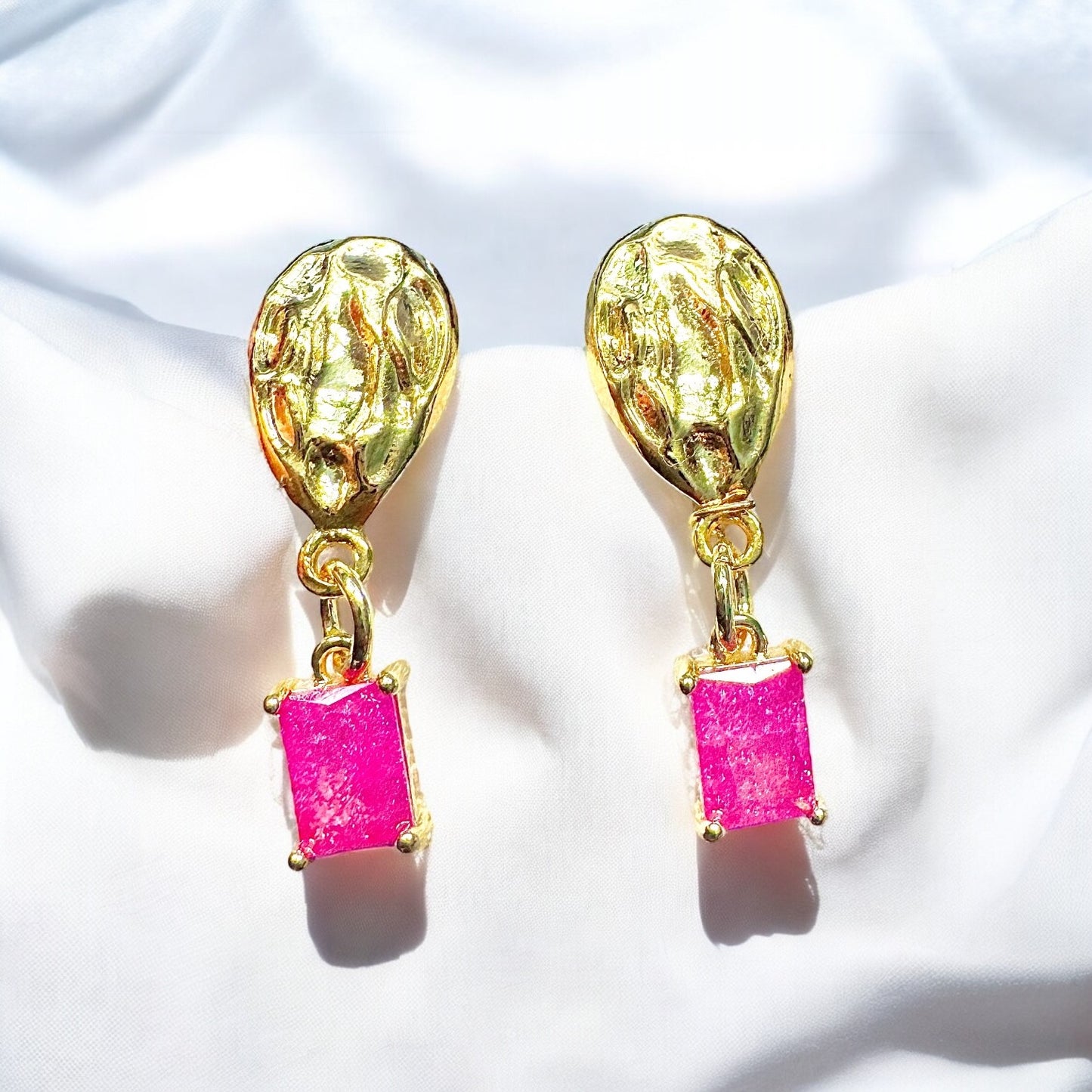 Casey Pink Gemstone Gold Drop Earrings