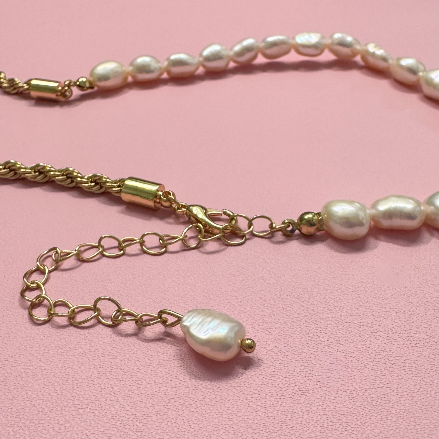 Gold Half Pearl Half Chain Necklace