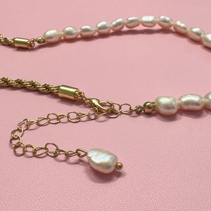 Gold Half Pearl Half Chain Necklace