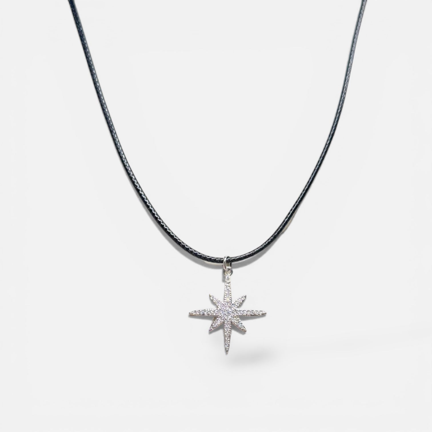 Silver Star Pendant Cord Necklace