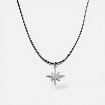 Silver Star Pendant Cord Necklace