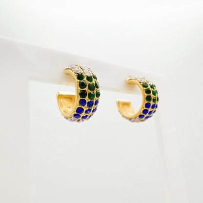 Teija Gold Rainbow Gemstone Chunky Medium Hoop Earrings