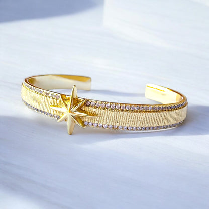 Ophelia Gold North Star Gemstone Cuff Bracelet | Adjustable