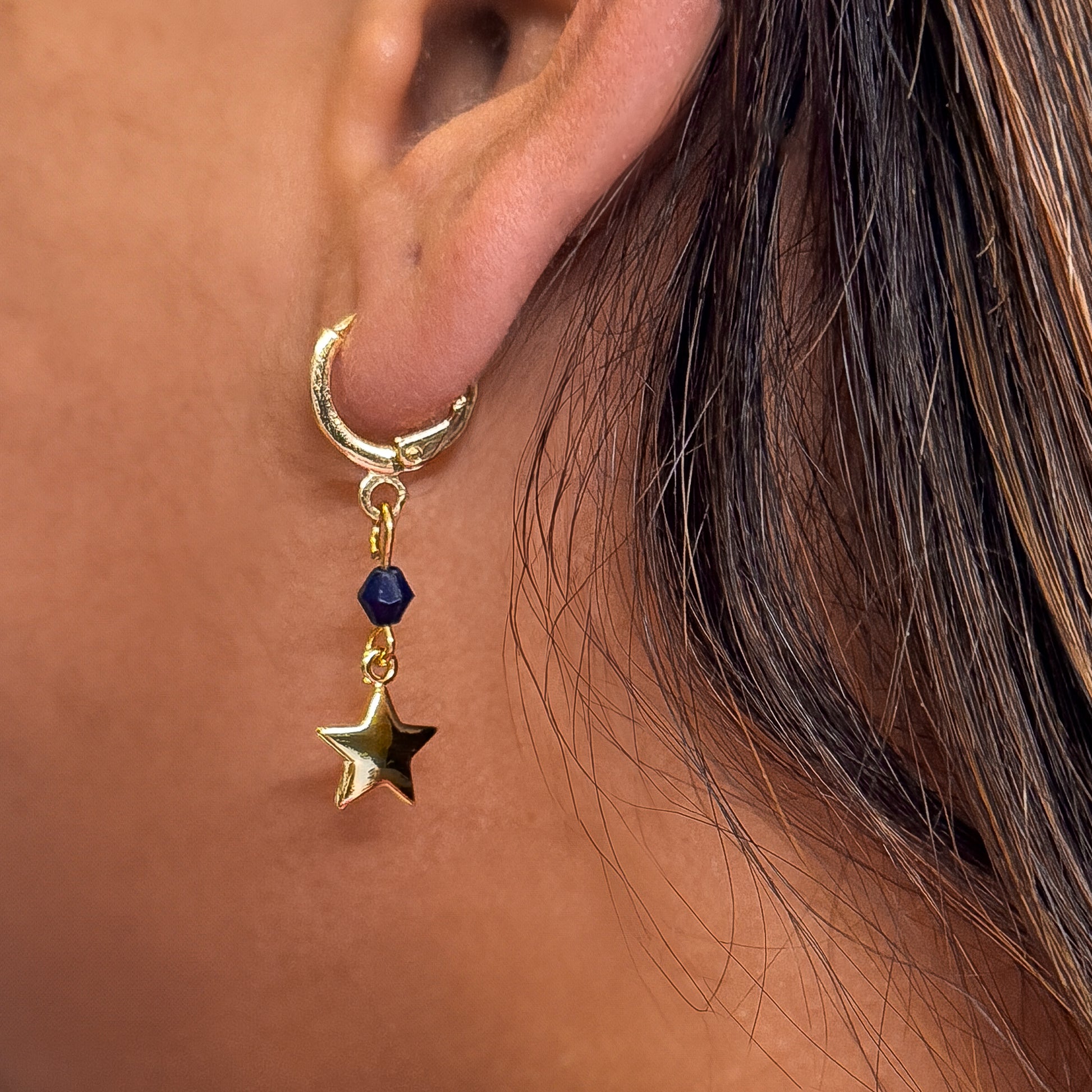 Sabrina Navy Sun and Moon Charm Mismatched Gold Earrings Default Title Hoop Earrings Razzle and Rose