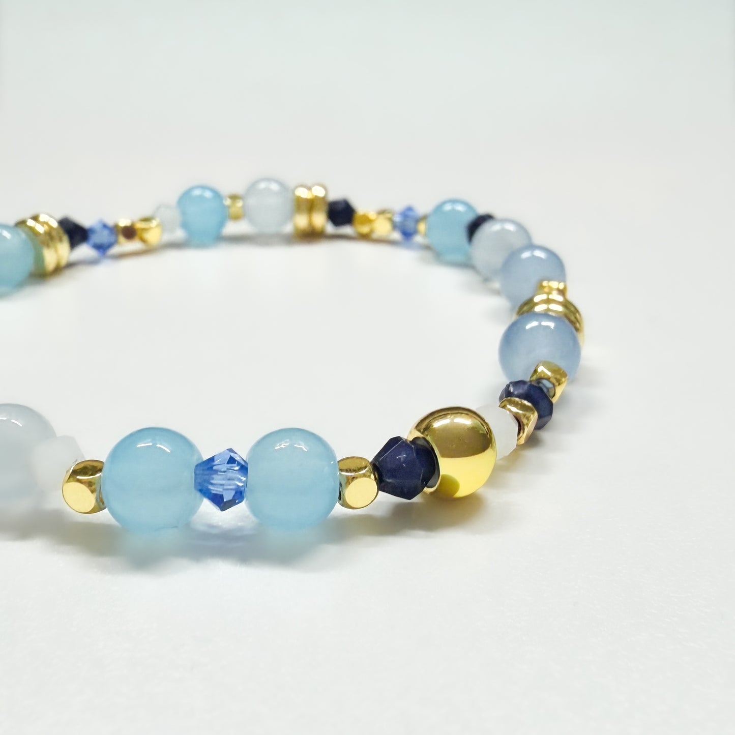 Blue Beaded Stretch Bracelet | 18k Gold Plated | Adjustable