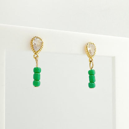Seraphina Green Cubic Zirconia Gemstone Drop Stud Earrings - Razzle and Rose Jewellery