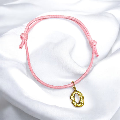 Amira Pink Cord Bracelet with Gold Textured Oval Charm | Adjustable - Razzle and Rose Jewellery
