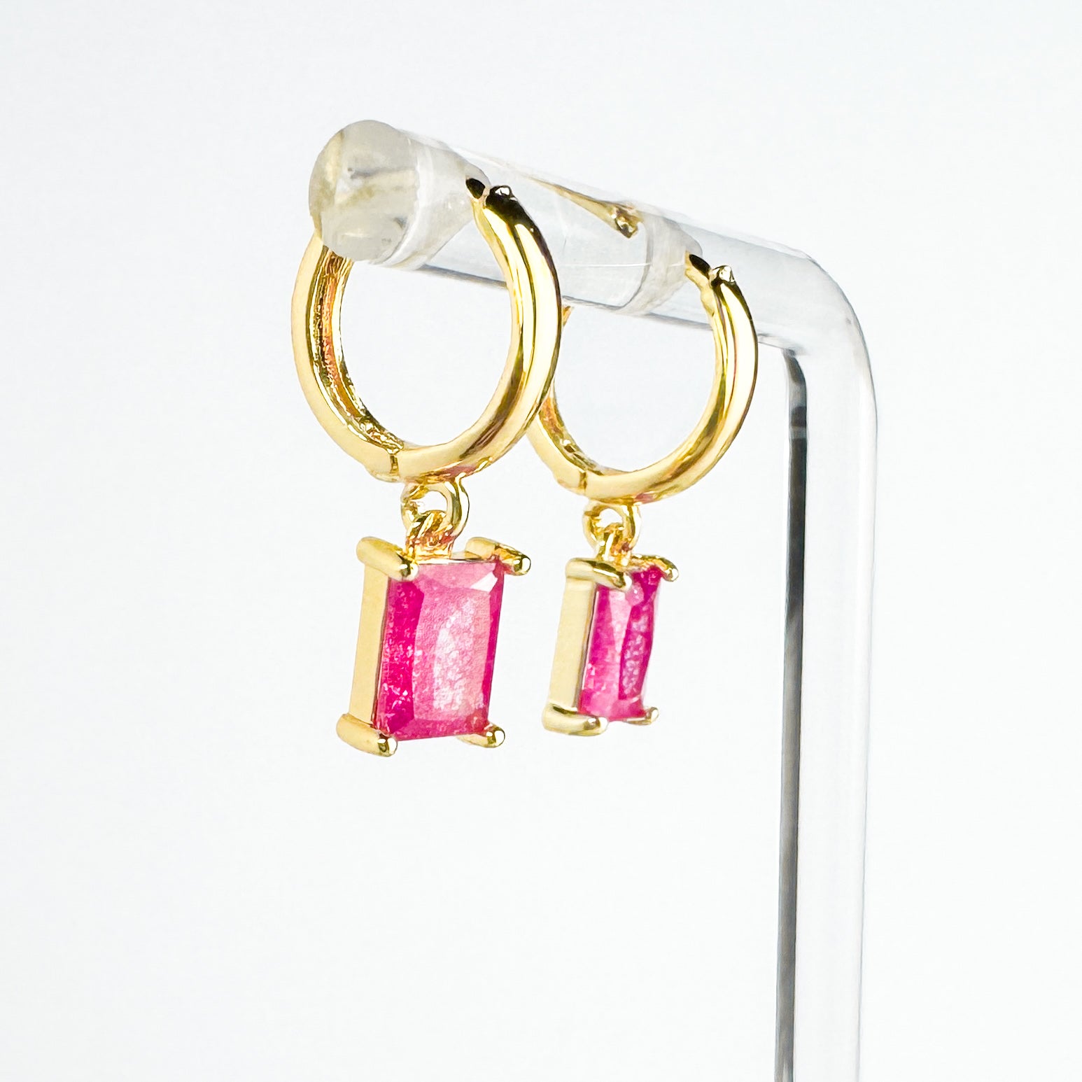 Emily Pink Gemstone Hoop Earrings