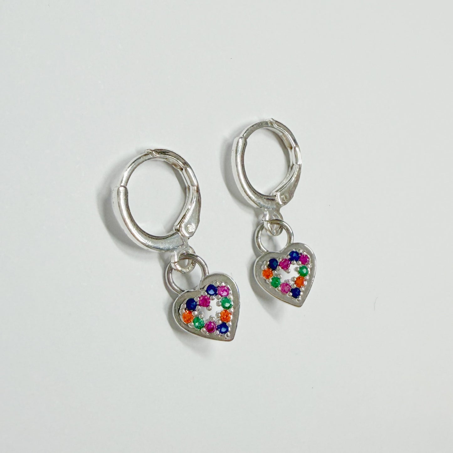 Silver Heart Hoops with Colourful Gemstones