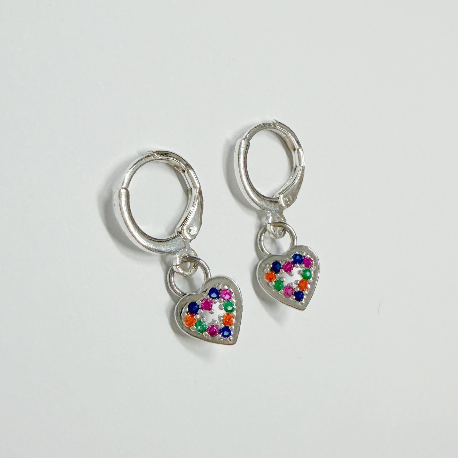 Silver Heart Hoops with Colourful Gemstones