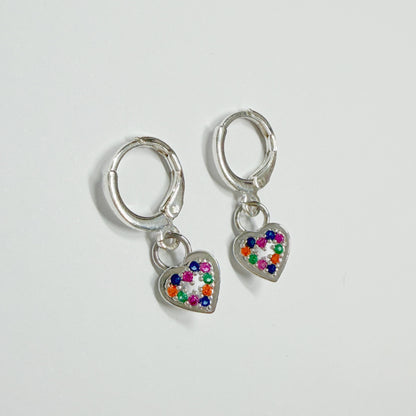 Silver Heart Hoops with Colourful Gemstones