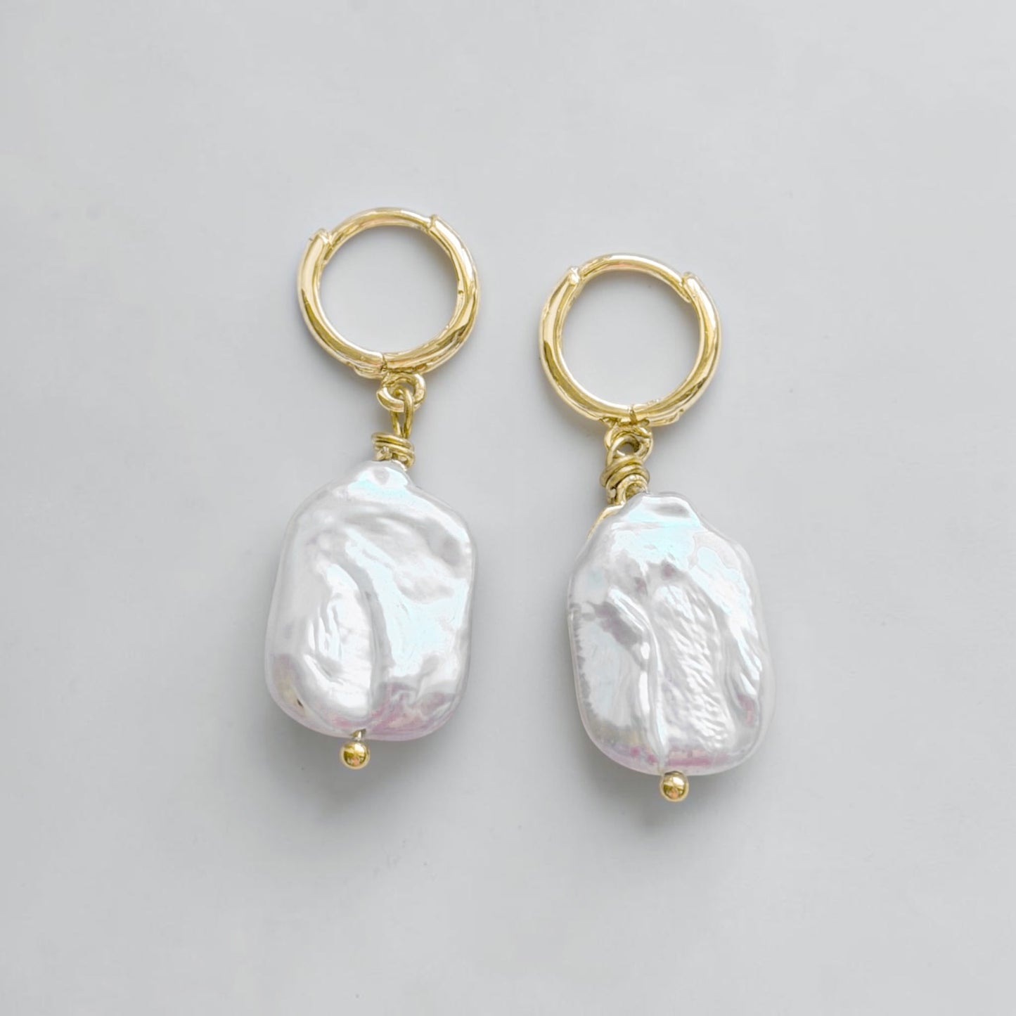 Saffi Gold Baroque Pearl Gemstone Charm Hoop Earrings