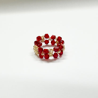Deep Red Crystal Bead Ring