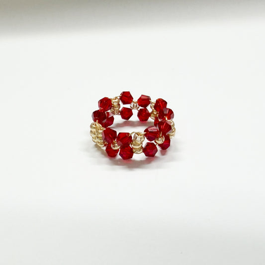 Deep Red Crystal Bead Ring