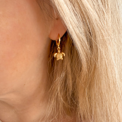 Tortuga Gold Turtle Charm Hoop Earrings