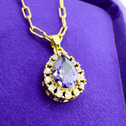 Azalea Purple Teardrop Gemstone Pendant Necklace - Razzle and Rose Jewellery