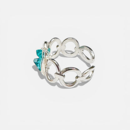 Aqua Crystal Silver Ring | Adjustable Fit