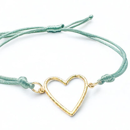 Palma Gold Heart Green Slider Cord Bracelet - Razzle and Rose Jewellery