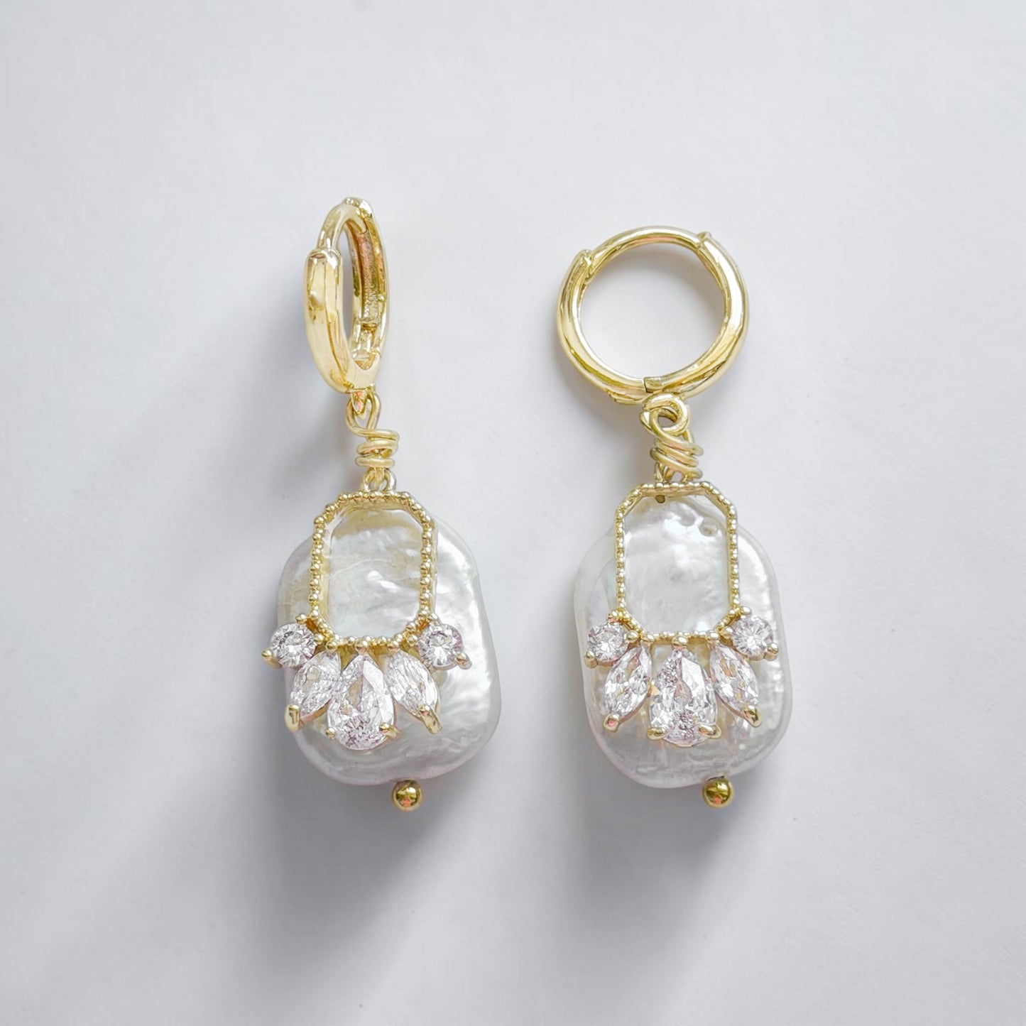 Saffi Gold Baroque Pearl Gemstone Charm Hoop Earrings