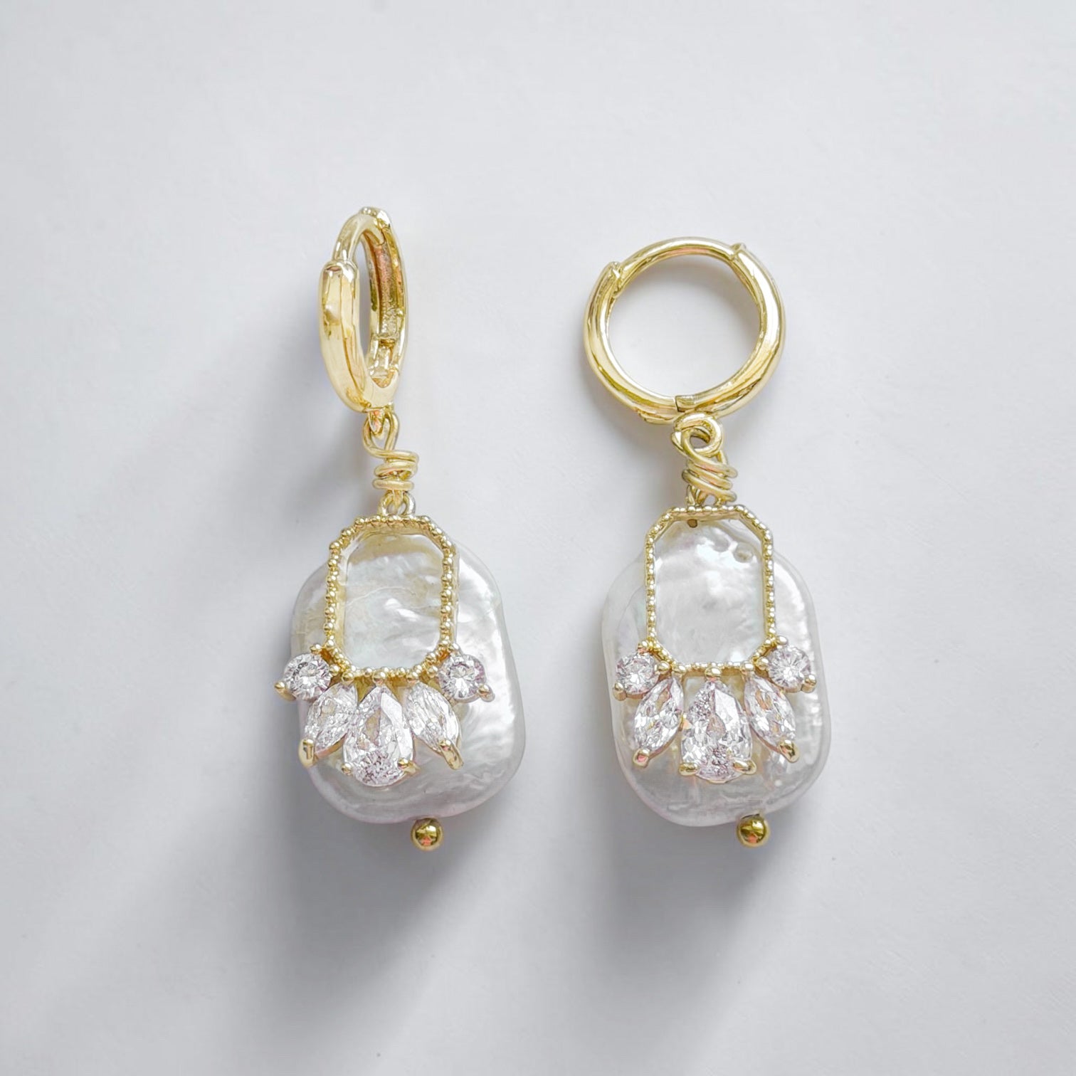 Saffi Gold Baroque Pearl Gemstone Charm Hoop Earrings