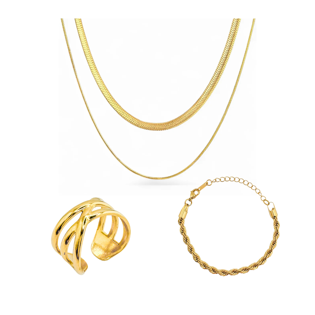 The Jewellery Essentials Gift Set | Gold Necklace, Bracelet + Ring Bundle - Save 20%
