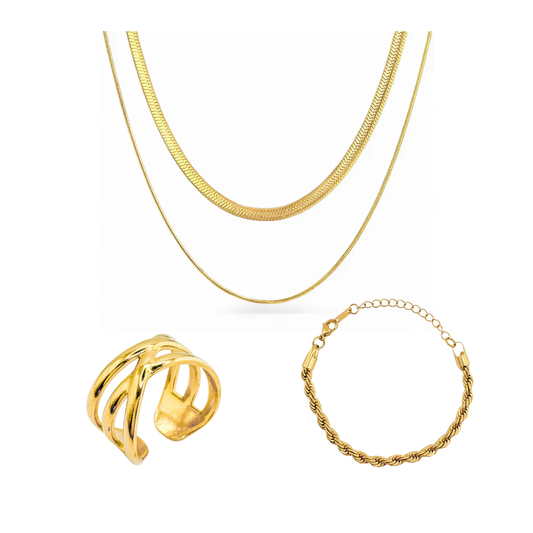 The Jewellery Essentials Gift Set | Gold Necklace, Bracelet + Ring Bundle - Save 20%