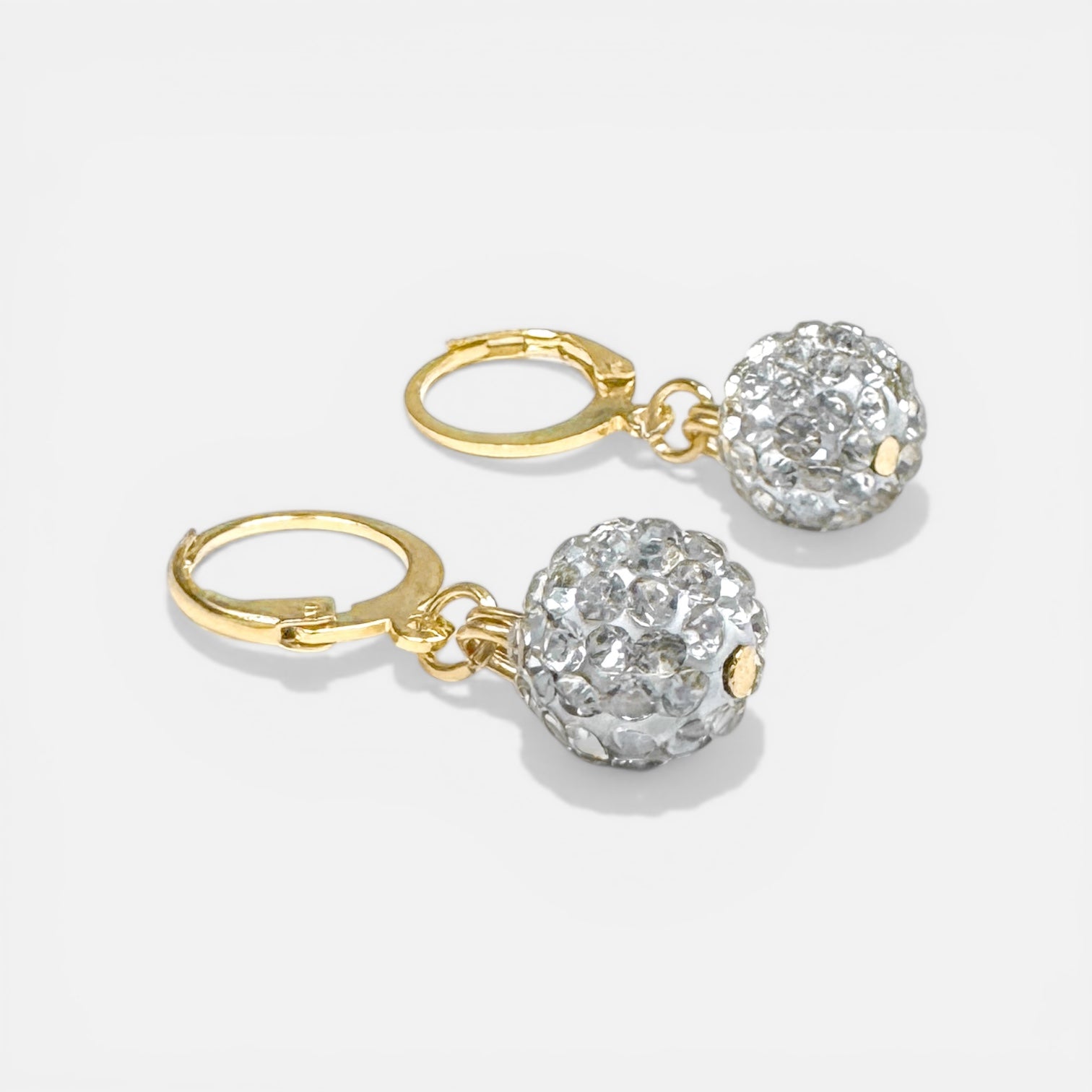 Silver Crystal Disco Ball Gold Hoops