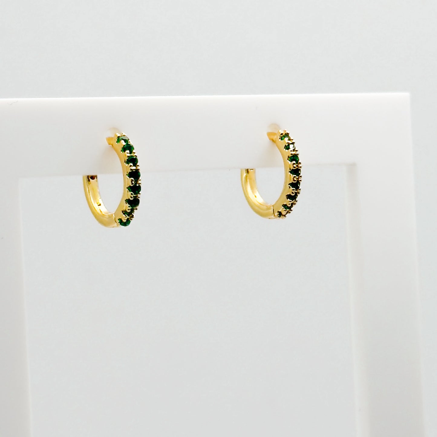 Camila Small CZ Gold Huggie Earrings | Clear | Magenta | Rainbow | Emerald Green Emerald Green Hoop Earrings Razzle and Rose